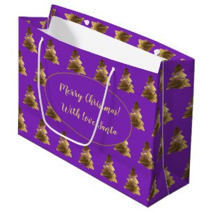 Merry Christmas Tree with Candles Elegant Gold Large Gift Bag