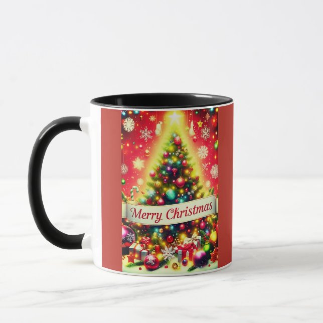 "Merry Christmas Tree with Colorful Ornaments   Mug (Left)