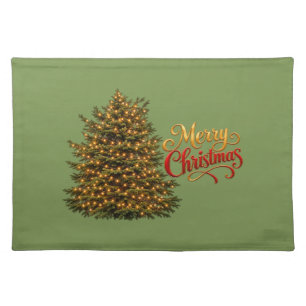 Merry Christmas Tree with decoration lights Cloth Placemat