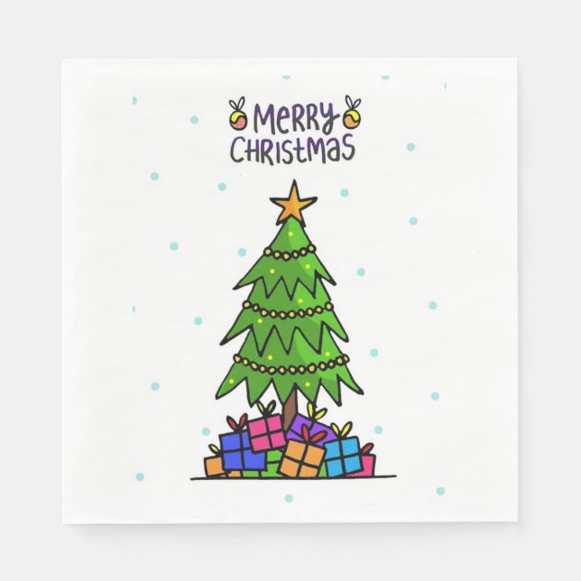 Merry Christmas, Tree with Gifts Paper Napkins (Front)