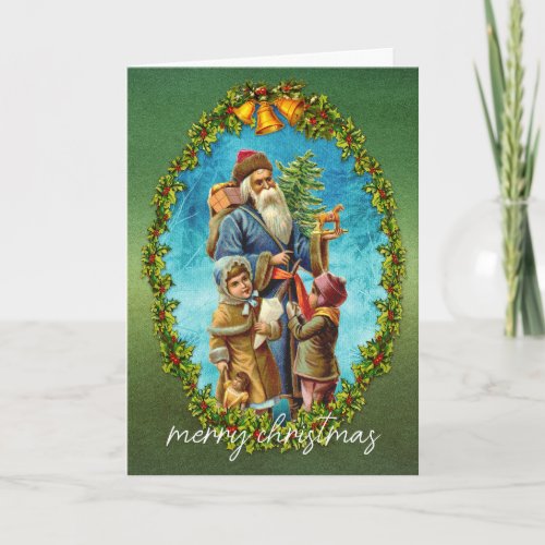 Merry Christmas Tree with Santa Holiday Card