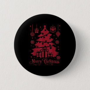 Merry Christmas Tree With Snowflakes Holiday Festi Button