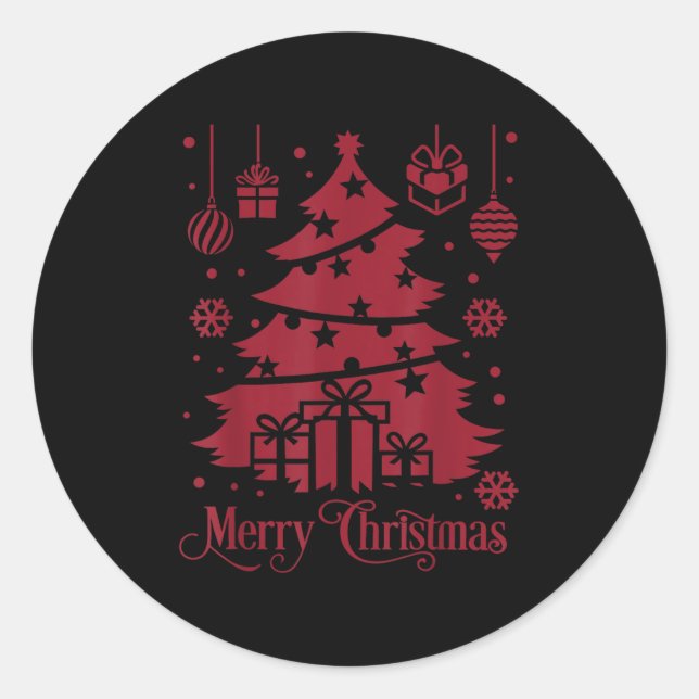 Merry Christmas Tree With Snowflakes Holiday Festi Classic Round Sticker (Front)