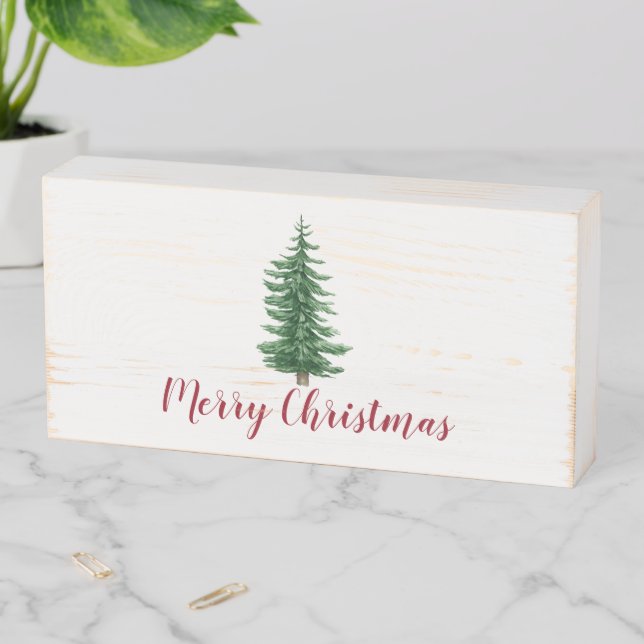 Merry Christmas Tree Wood Box Sign (In Situ Horizontal)