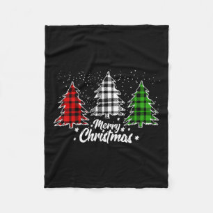 Merry Christmas Tree Xmas Buffalo Plaid Red White Fleece Blanket