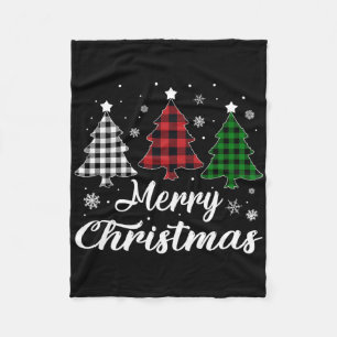 Merry Christmas Tree Xmas Buffalo Plaid Red White Fleece Blanket