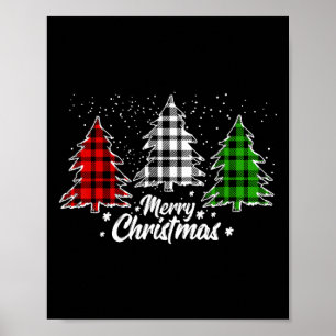 Merry Christmas Tree Xmas Buffalo Plaid Red White  Poster