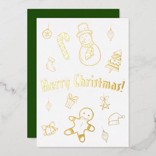 Merry Christmas Tree Xmas Snowman Candy Cane Bells Foil Holiday Card