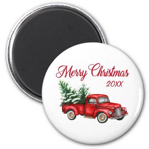 Merry Christmas Tree Year Vintage Red Truck Magnet