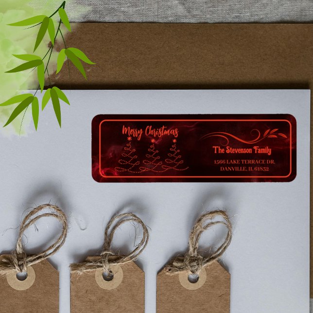 Merry Christmas Trees Burgundy Returned Address Label (Merry Christmas Trees Burgundy Returned Address Label)