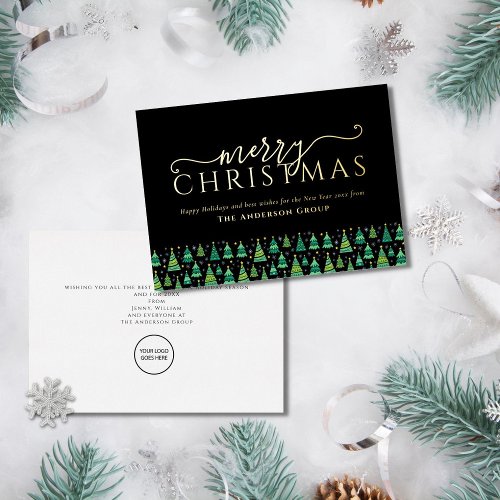 Merry Christmas Trees Business Logo Gold Foil Holi Foil Holiday Card
