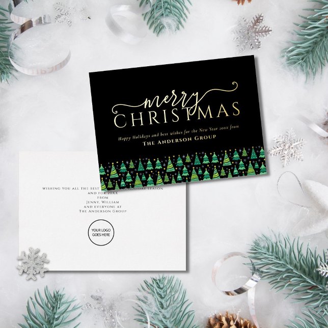 Merry Christmas Trees Business Logo Gold Foil Holi Foil Holiday Card (Creator Uploaded)