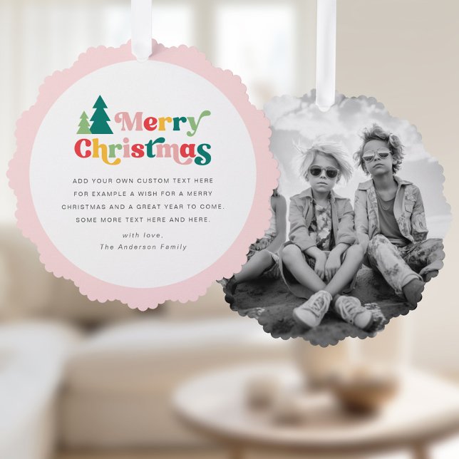 Merry Christmas trees colorful retro photo Ornament Card (Merry Christmas trees colorful retro photo Ornament Card)