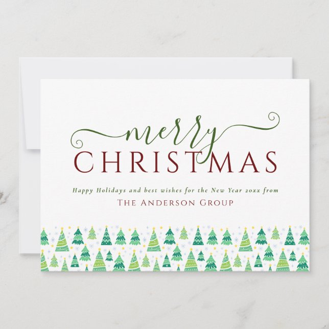 Merry Christmas Trees Corporate Business Holiday Card (Front)