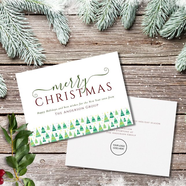 Merry Christmas Trees Corporate Business Logo Holiday Card (Creator Uploaded)