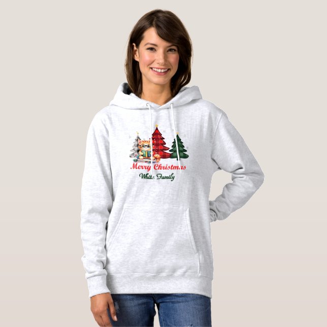 Merry Christmas| Trees| Cute Cat Name Personalized Hoodie (Front Full)