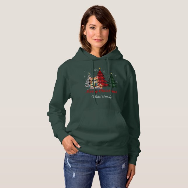 Merry Christmas| Trees| Cute Cat Name Personalized Hoodie (Front Full)