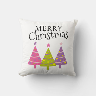 Merry Christmas Trees Cute Pink Purple Green Throw Pillow