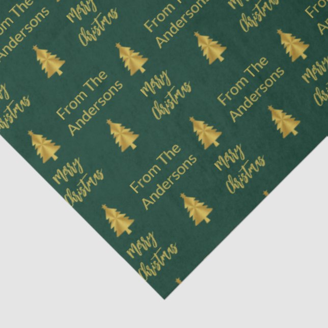 Merry Christmas Trees Dark Green Gold From Name Tissue Paper (Detail)