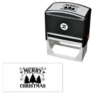 Merry Christmas Trees Elegant Leaves Vintage Self-inking Stamp