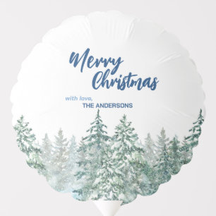 Merry Christmas trees forest Watercolor script Balloon