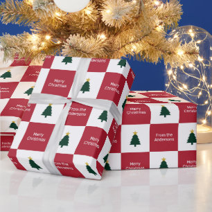 Merry Christmas Trees Green Red White From Name Wrapping Paper