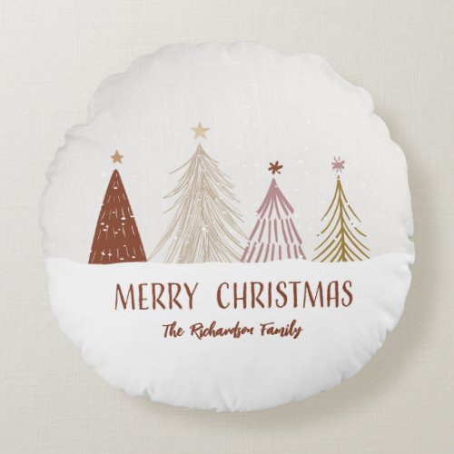 Merry Christmas Trees Holiday Custom Family Home Round Pillow