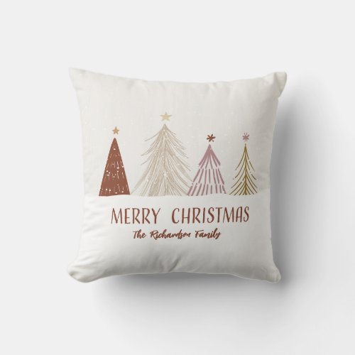 Merry Christmas Trees Holiday Custom Family Home Throw Pillow