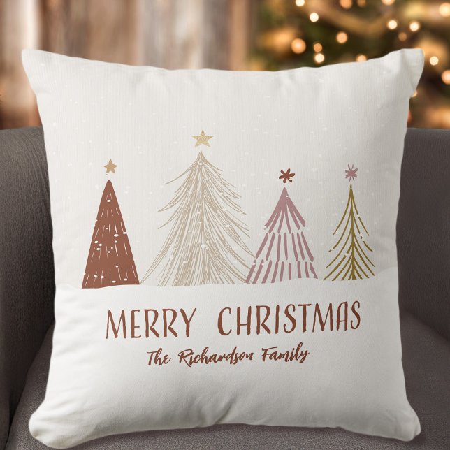 Merry Christmas Trees Holiday Custom Family Home Throw Pillow (Creator Uploaded)