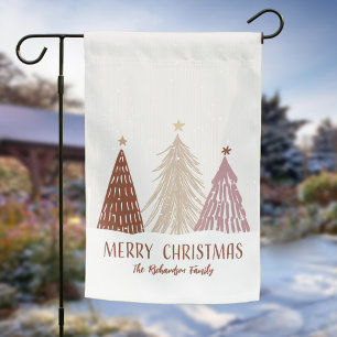 Merry Christmas Trees Holiday Custom Family Name Garden Flag