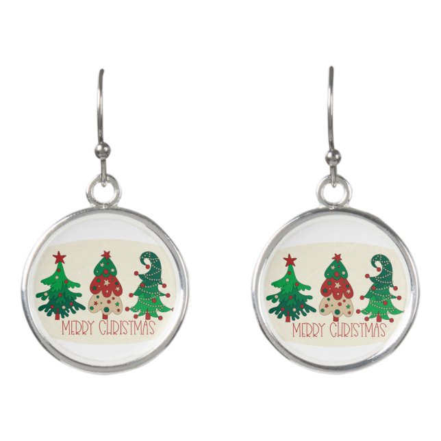 Merry Christmas Trees  Holiday Earrings Jewelry (Front)