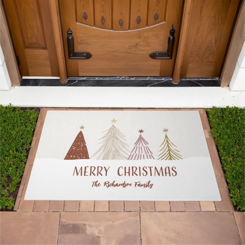 Merry Christmas Trees Holiday Family Welcome Chic Doormat