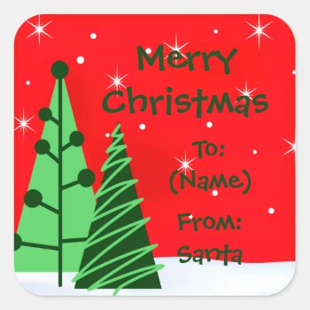 Merry Christmas Trees Holiday Gift Tag Stickers by thechristmascardshop at Zazzle