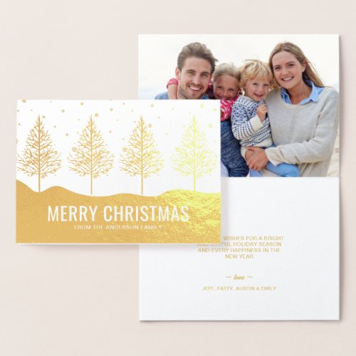 Merry Christmas Trees Holiday Photo Gold Foil Foil Card