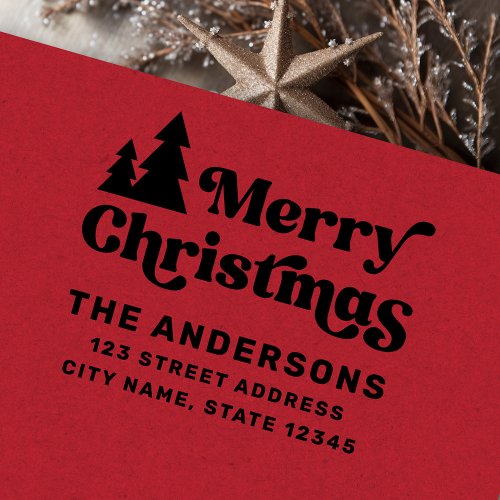 Merry Christmas trees modern return address Rubber Stamp