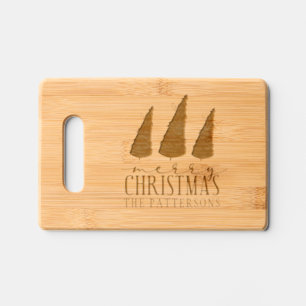 Merry Christmas Trees Modern Script Holidays Engraved Cutting Board