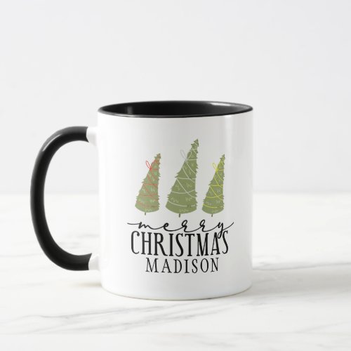 Merry Christmas Trees Modern Script Holidays Mug