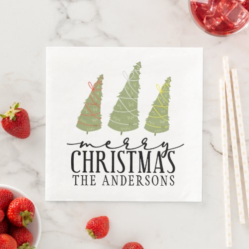 Merry Christmas Trees Modern Script Holidays Paper Dinner Napkins