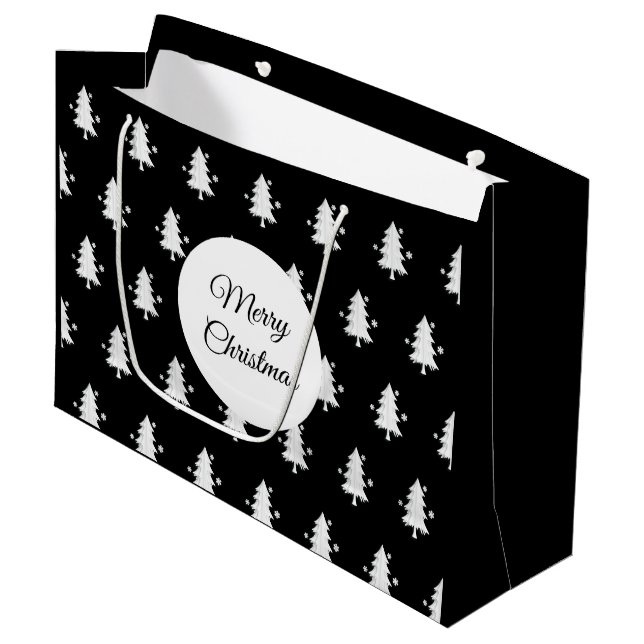 Merry Christmas  Trees Pattern Black Gift Bag (Front Angled)