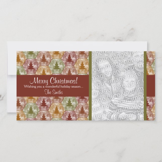 Merry Christmas Trees Photo Card in Red and Green (Front)