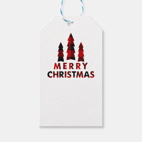 Merry Christmas Trees Plaid Holiday Gift Exchange Gift Tags