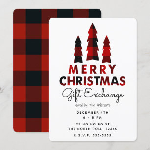 Merry Christmas Trees Plaid Holiday Gift Exchange Invitation