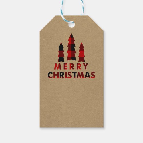Merry Christmas Trees Plaid Kraft Gift Exchange Gift Tags