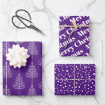 Merry Christmas, trees, polka dots purple holiday Wrapping Paper Sheets<br><div class="desc">Merry Christmas,  trees and polka dots purple holiday Wrapping Paper Sheets. The first sheet features white winter trees on purple background. The second showcases the text :"Merry Christmas" in bold typogtaphy and the third displays polka dots-snow.</div>