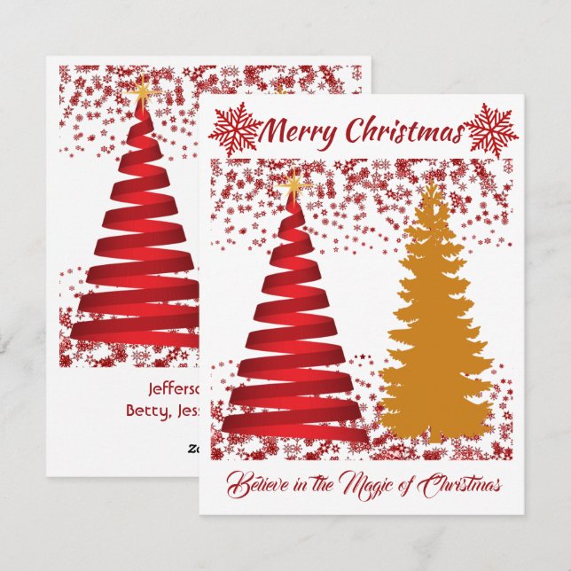 Merry Christmas Trees Red and Golden Shine Holiday Card (Front/Back)