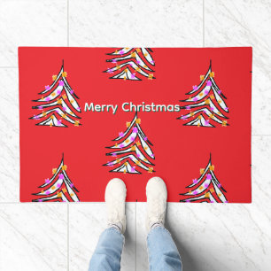 Merry Christmas Trees Red Doormat