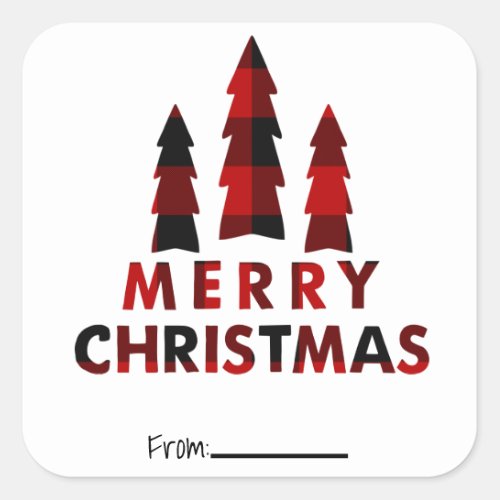 Merry Christmas Trees Red Plaid Holiday Type Square Sticker