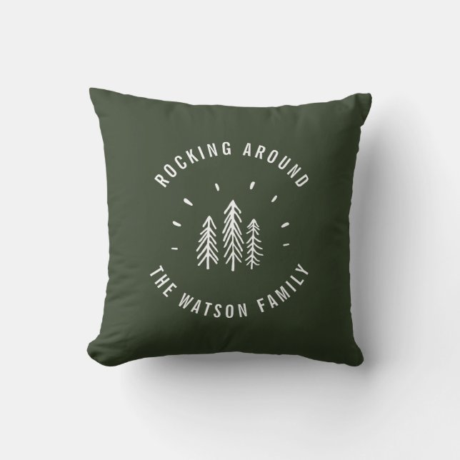 Merry Christmas Trees Rocking Modern Custom Family Throw Pillow (Front)