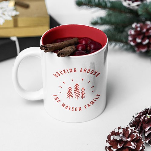 Merry Christmas Trees Rocking Modern Custom Family Two_Tone Coffee Mug
