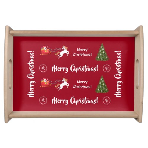 Merry Christmas Trees Santa Glitter Unicorn Red  Serving Tray